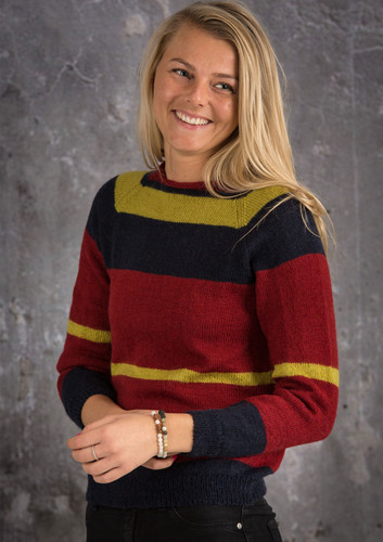 Damesweater i colorblock - Gratis strikkeopskrift